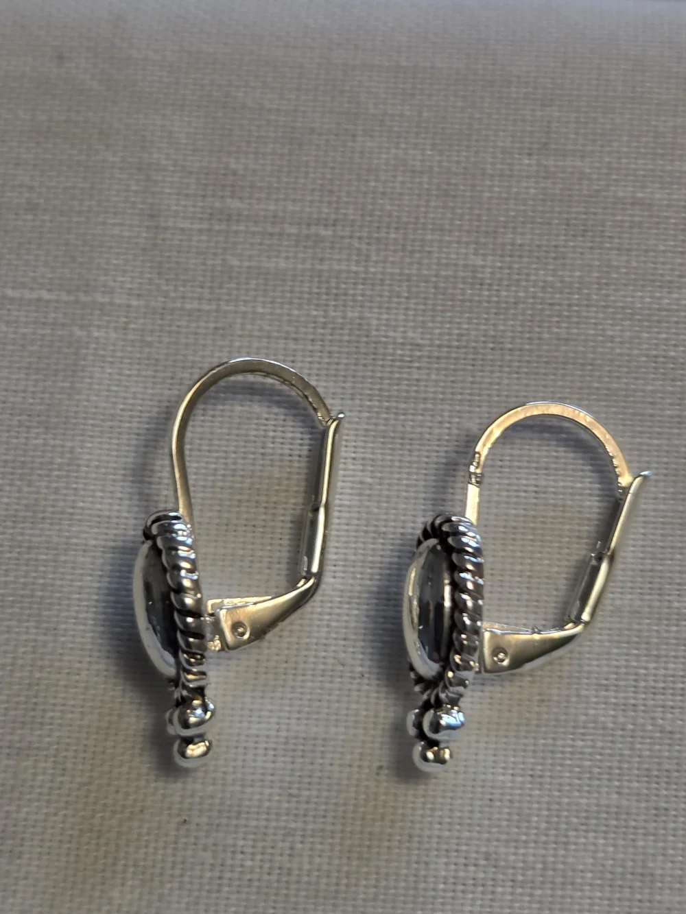 Unsigned Napier Silver-Tone Oval Rope-Edge Drop Earrings